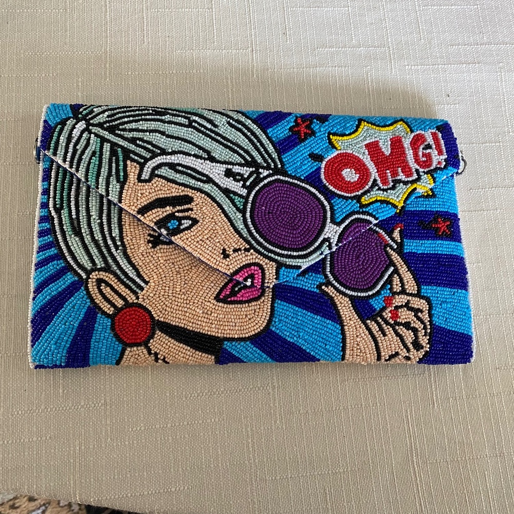 Pop Art  Hand Crafted High Quality Beaded Crossbody Clutch